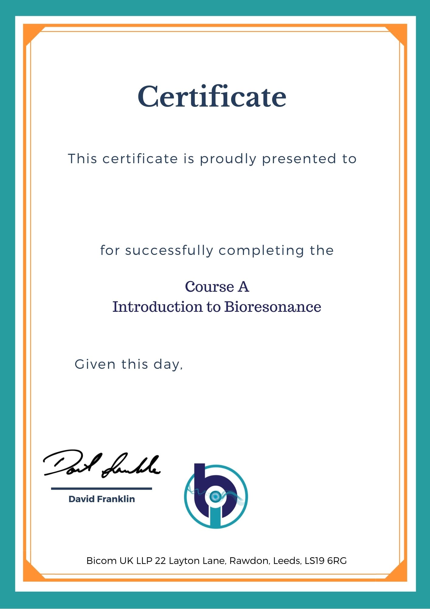 Course A certificate