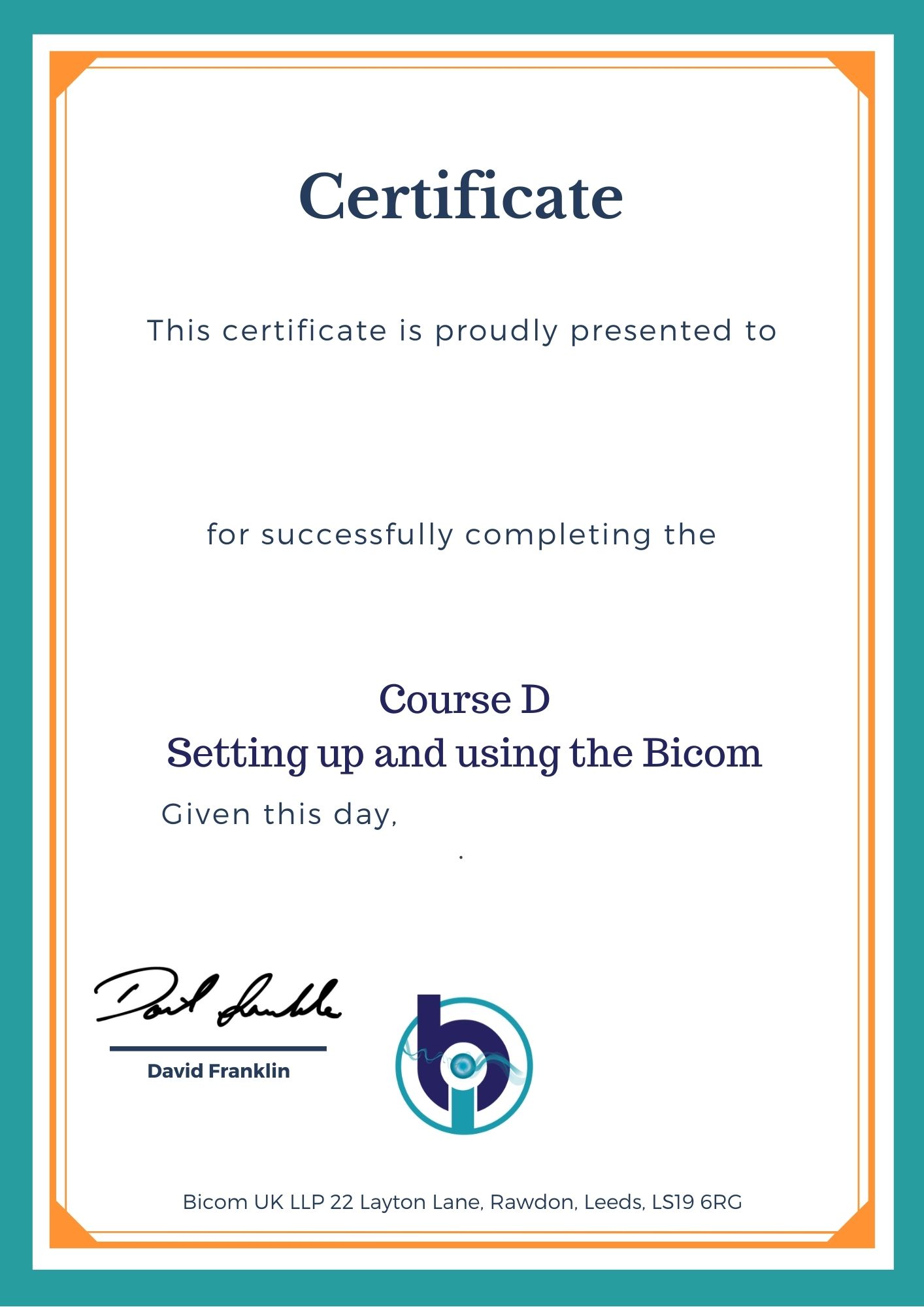 Course D certificate
