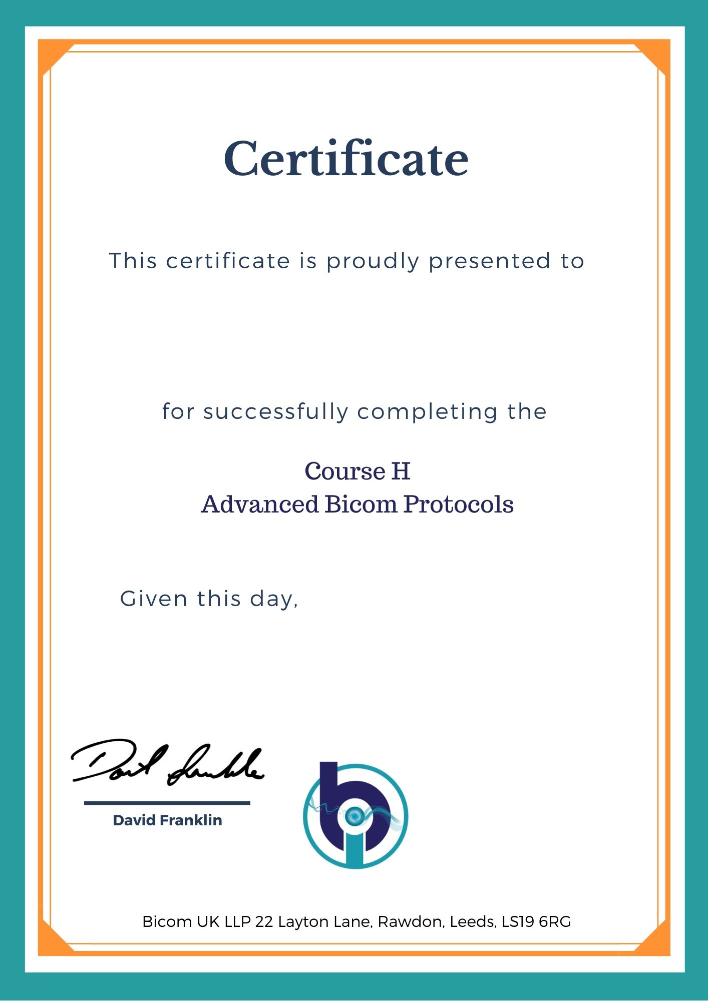 Course H certificate